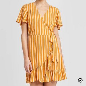 Yellow and White Striped Wrap Dress